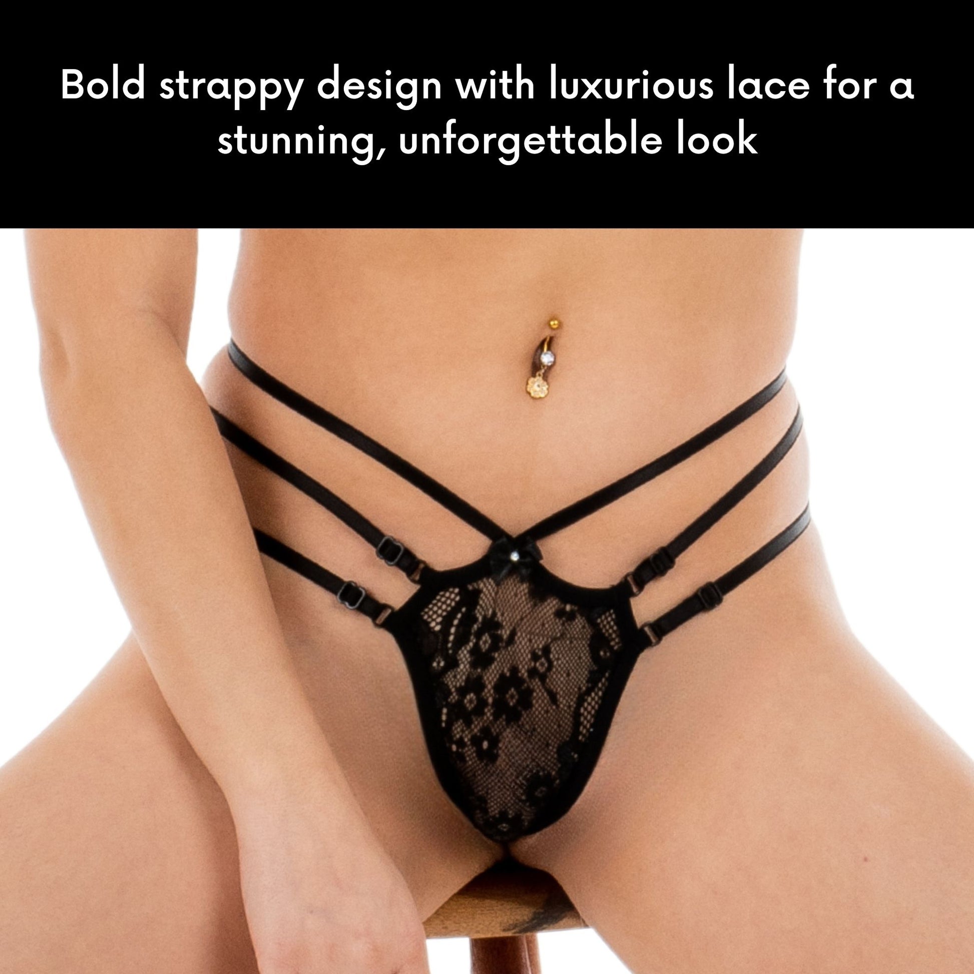 Women's Two-Piece Lace Bralette & Strappy Thong Set with Adjustable Fit