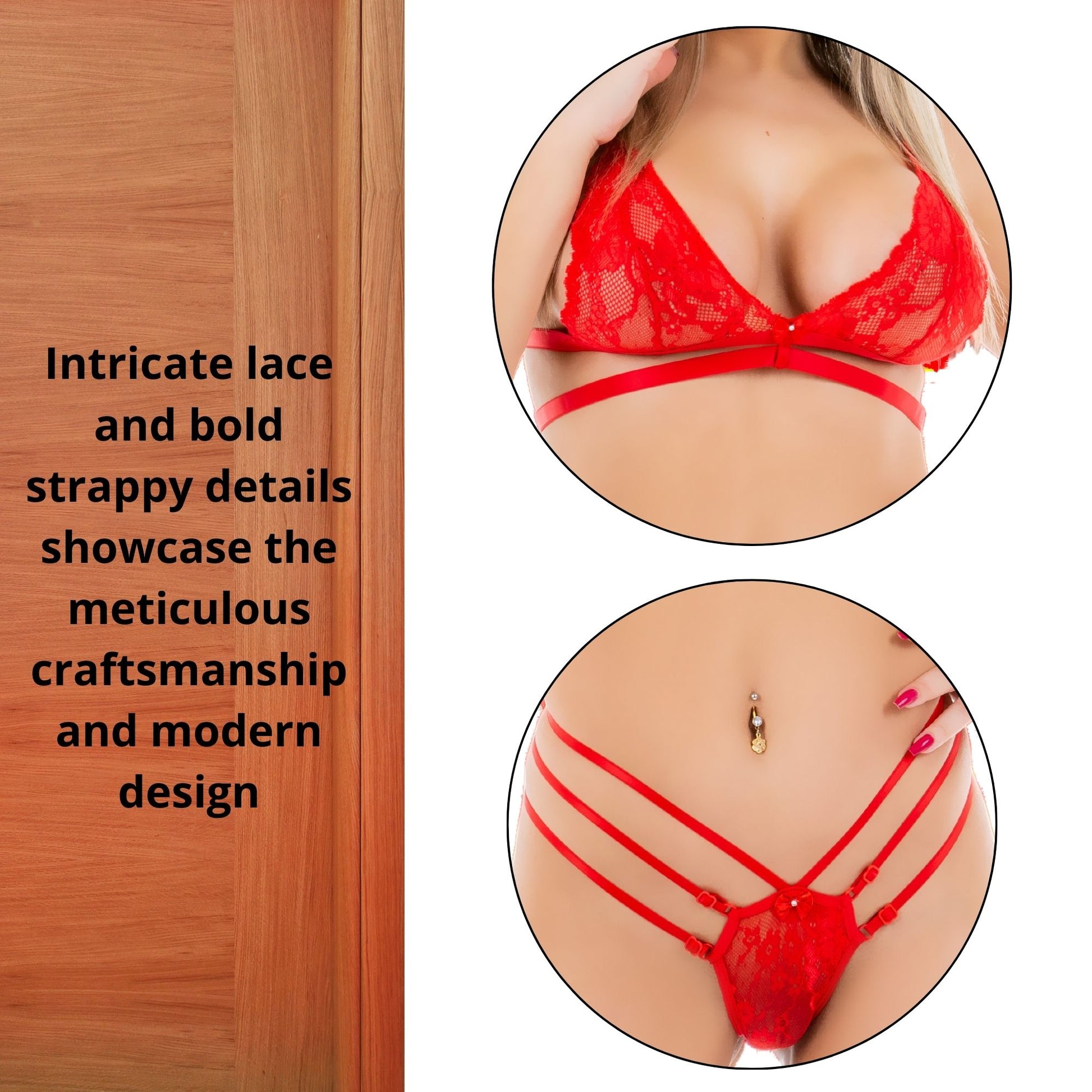 Women's Two-Piece Lace Bralette & Strappy Thong Set with Adjustable Fit