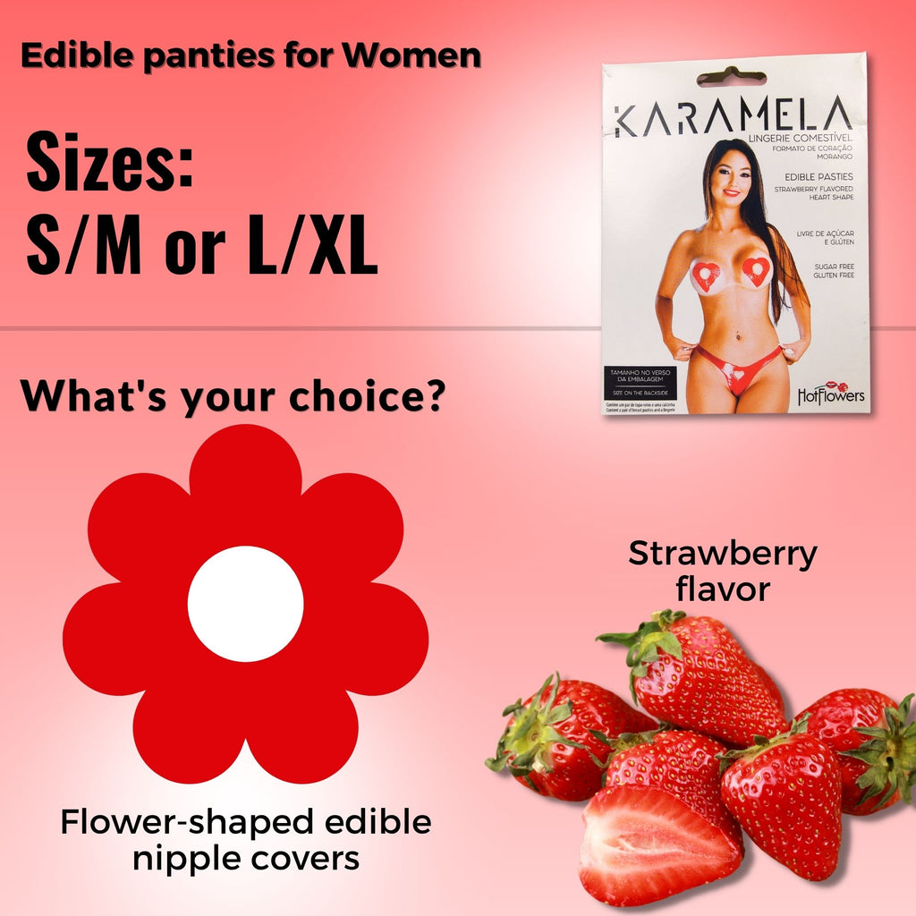 Karamela Edible Underwear for Women – 3-Piece Candy Lingerie Set with Flower-Shaped Nipple Covers & Tie-Side Panties – Sugar-Free & Gluten-Free – Assorted Flavors