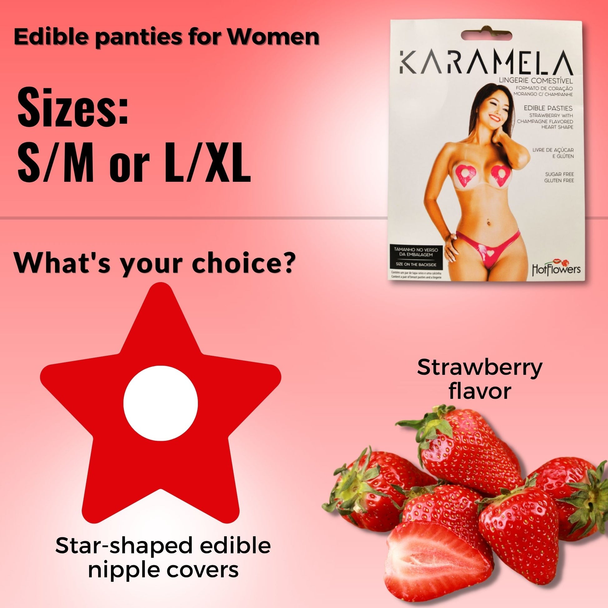 Karamela Edible Underwear for Women – 3-Piece Candy Lingerie Set with Star-Shaped Nipple Covers & Tie-Side Panties – Sugar-Free & Gluten-Free – Assorted Flavors
