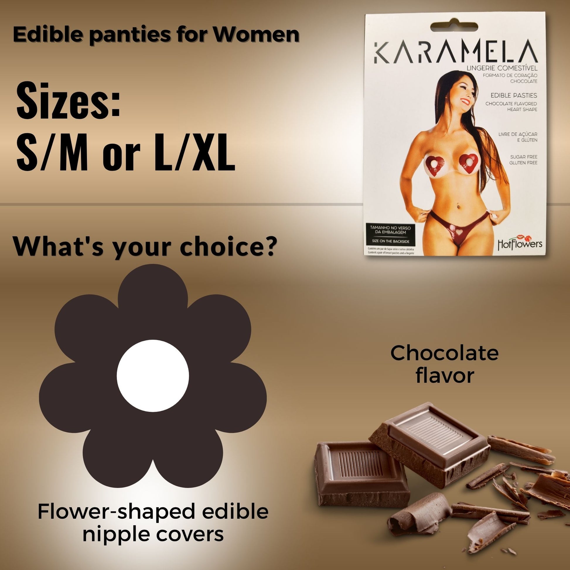 Karamela Edible Underwear for Women – 3-Piece Candy Lingerie Set with Flower-Shaped Nipple Covers & Tie-Side Panties – Sugar-Free & Gluten-Free – Assorted Flavors