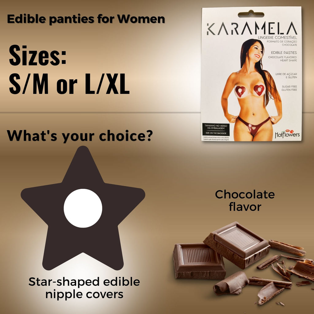 Karamela Edible Underwear for Women – 3-Piece Candy Lingerie Set with Star-Shaped Nipple Covers & Tie-Side Panties – Sugar-Free & Gluten-Free – Assorted Flavors