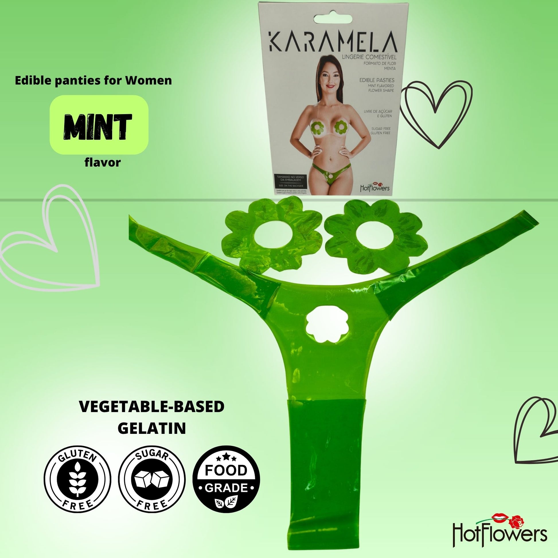 Karamela Edible Underwear for Women – 3-Piece Candy Lingerie Set with Flower-Shaped Nipple Covers & Tie-Side Panties – Sugar-Free & Gluten-Free – Assorted Flavors