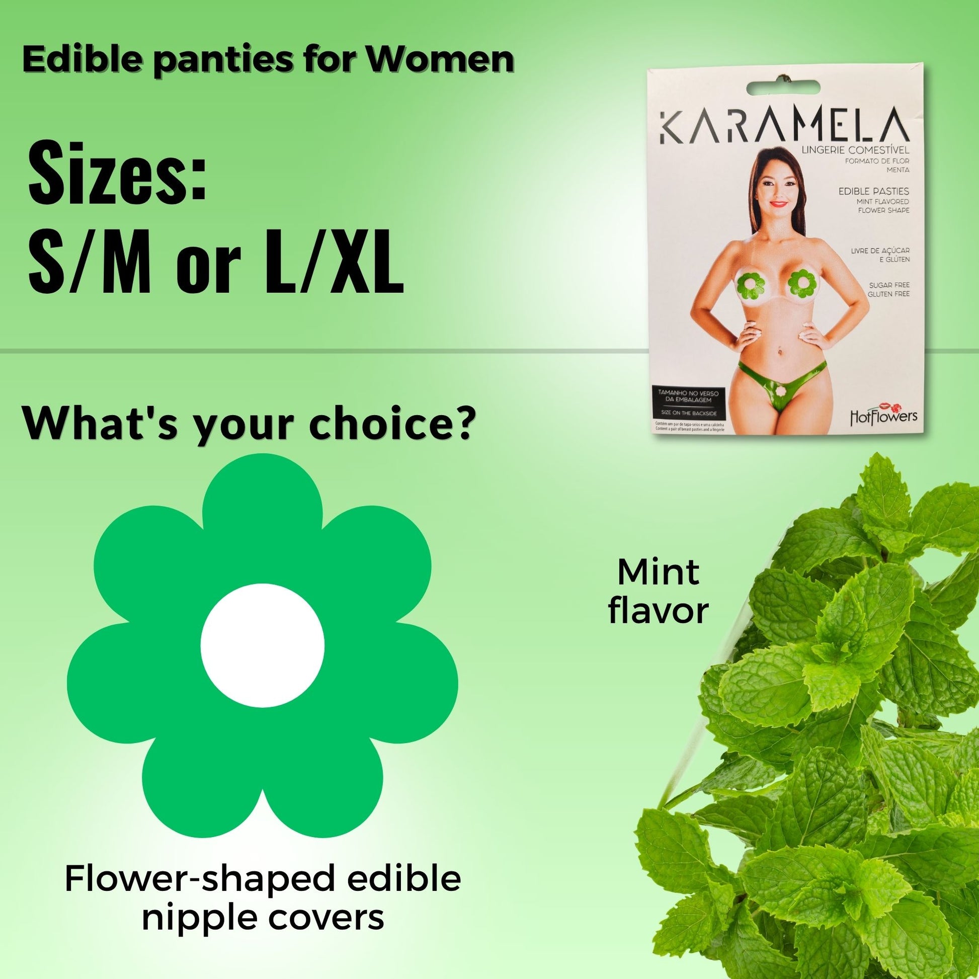 Karamela Edible Underwear for Women – 3-Piece Candy Lingerie Set with Flower-Shaped Nipple Covers & Tie-Side Panties – Sugar-Free & Gluten-Free – Assorted Flavors