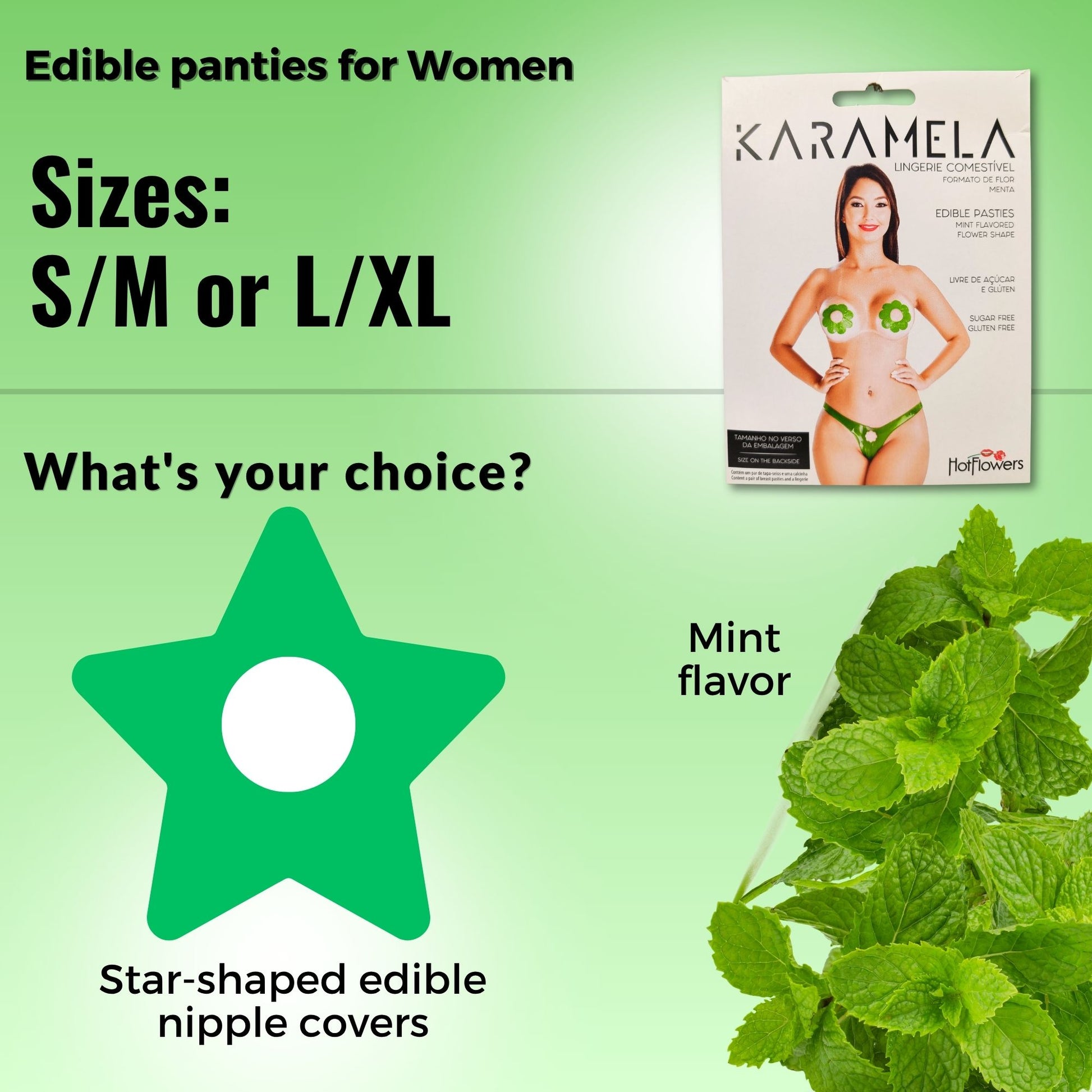 Karamela Edible Underwear for Women – 3-Piece Candy Lingerie Set with Star-Shaped Nipple Covers & Tie-Side Panties – Sugar-Free & Gluten-Free – Assorted Flavors