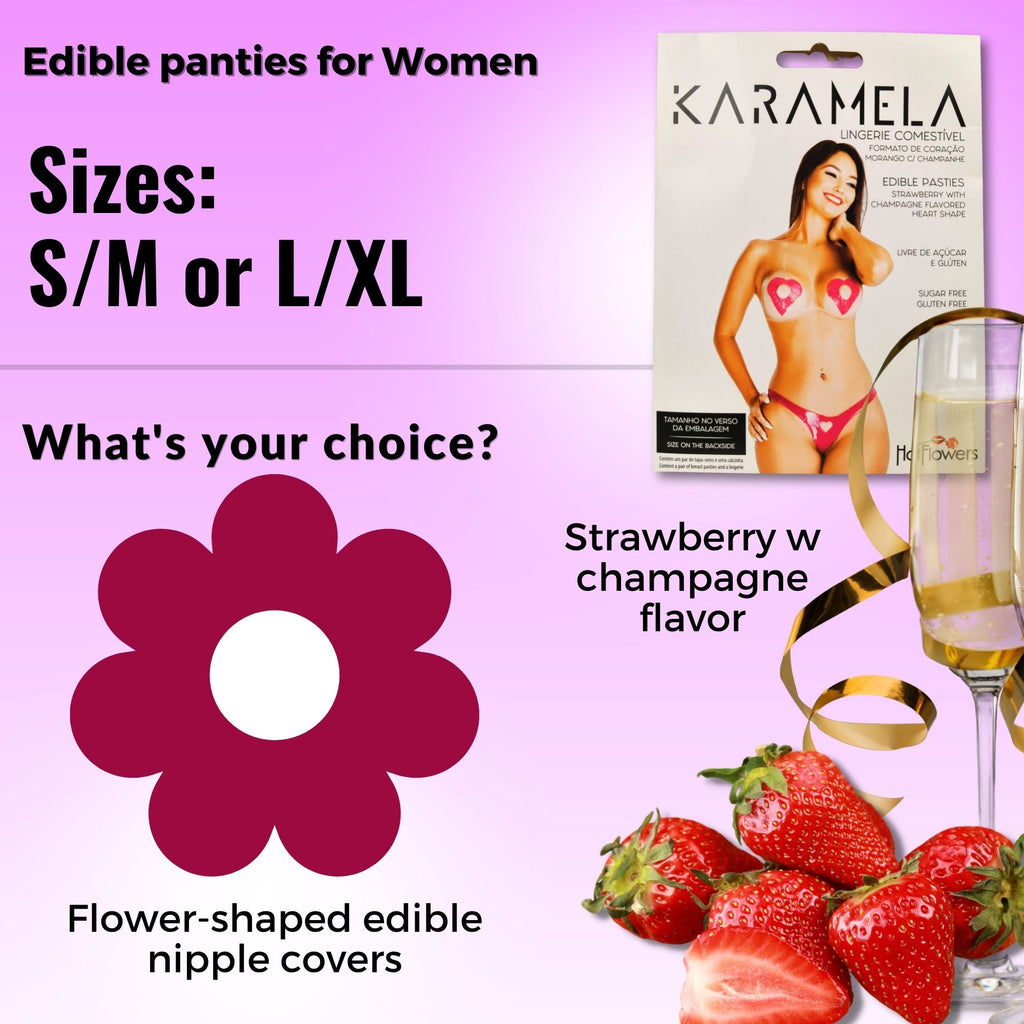 Karamela Edible Underwear for Women – 3-Piece Candy Lingerie Set with Flower-Shaped Nipple Covers & Tie-Side Panties – Sugar-Free & Gluten-Free – Assorted Flavors
