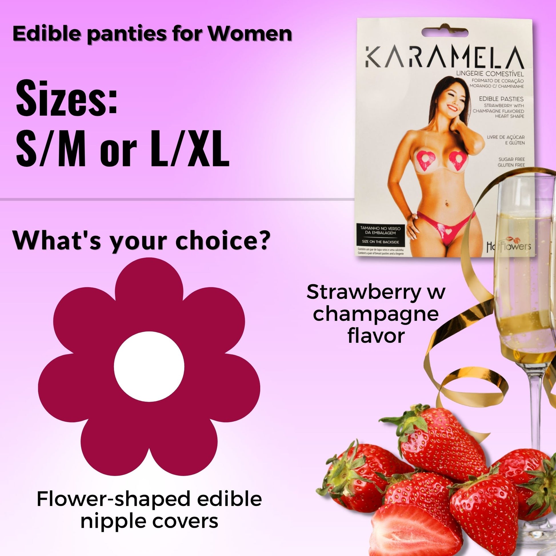 Karamela Edible Underwear for Women – 3-Piece Candy Lingerie Set with Flower-Shaped Nipple Covers & Tie-Side Panties – Sugar-Free & Gluten-Free – Assorted Flavors