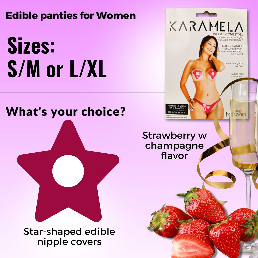 Karamela Edible Underwear for Women – 3-Piece Candy Lingerie Set with Star-Shaped Nipple Covers & Tie-Side Panties – Sugar-Free & Gluten-Free – Assorted Flavors