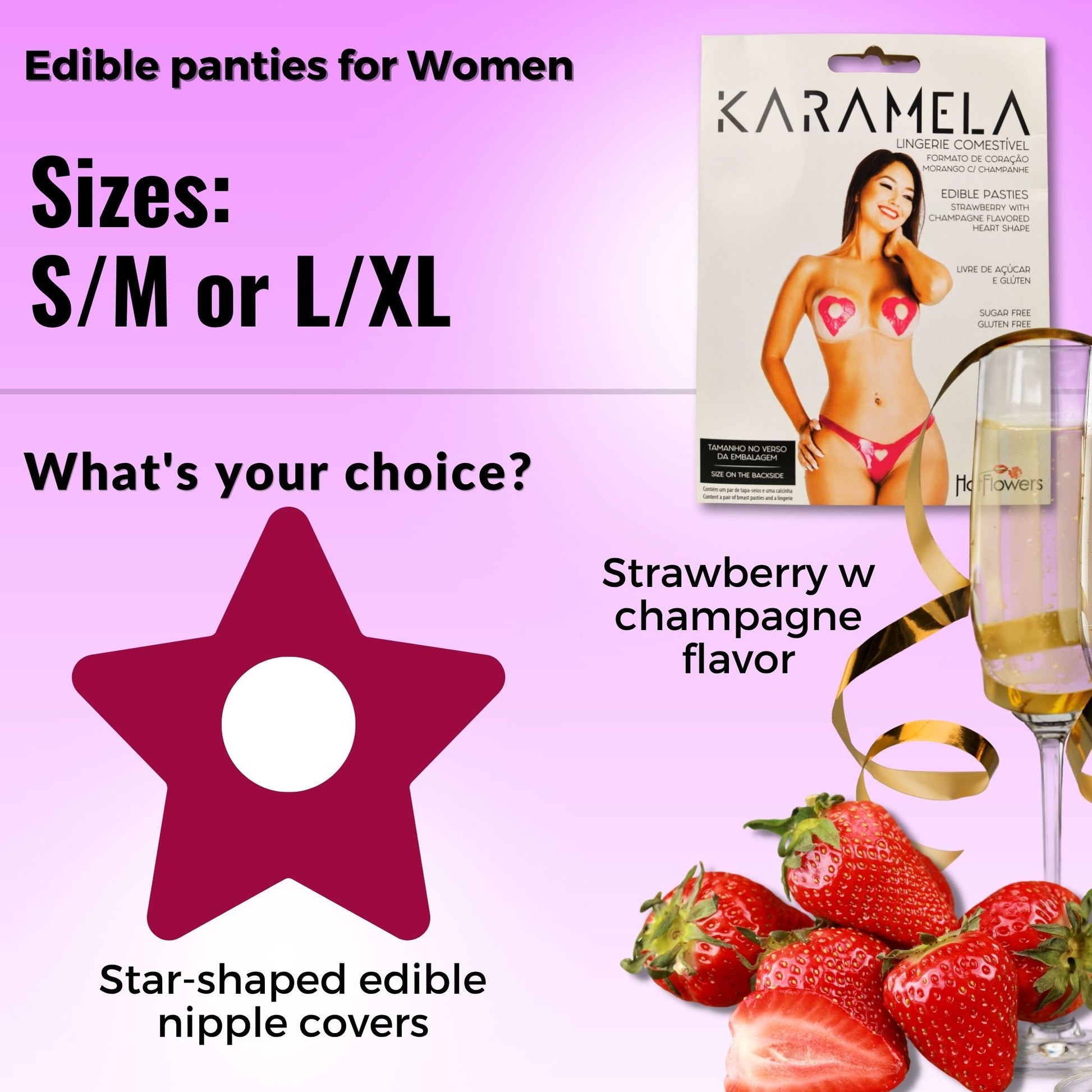 Karamela Edible Underwear for Women – 3-Piece Candy Lingerie Set with Star-Shaped Nipple Covers & Tie-Side Panties – Sugar-Free & Gluten-Free – Assorted Flavors