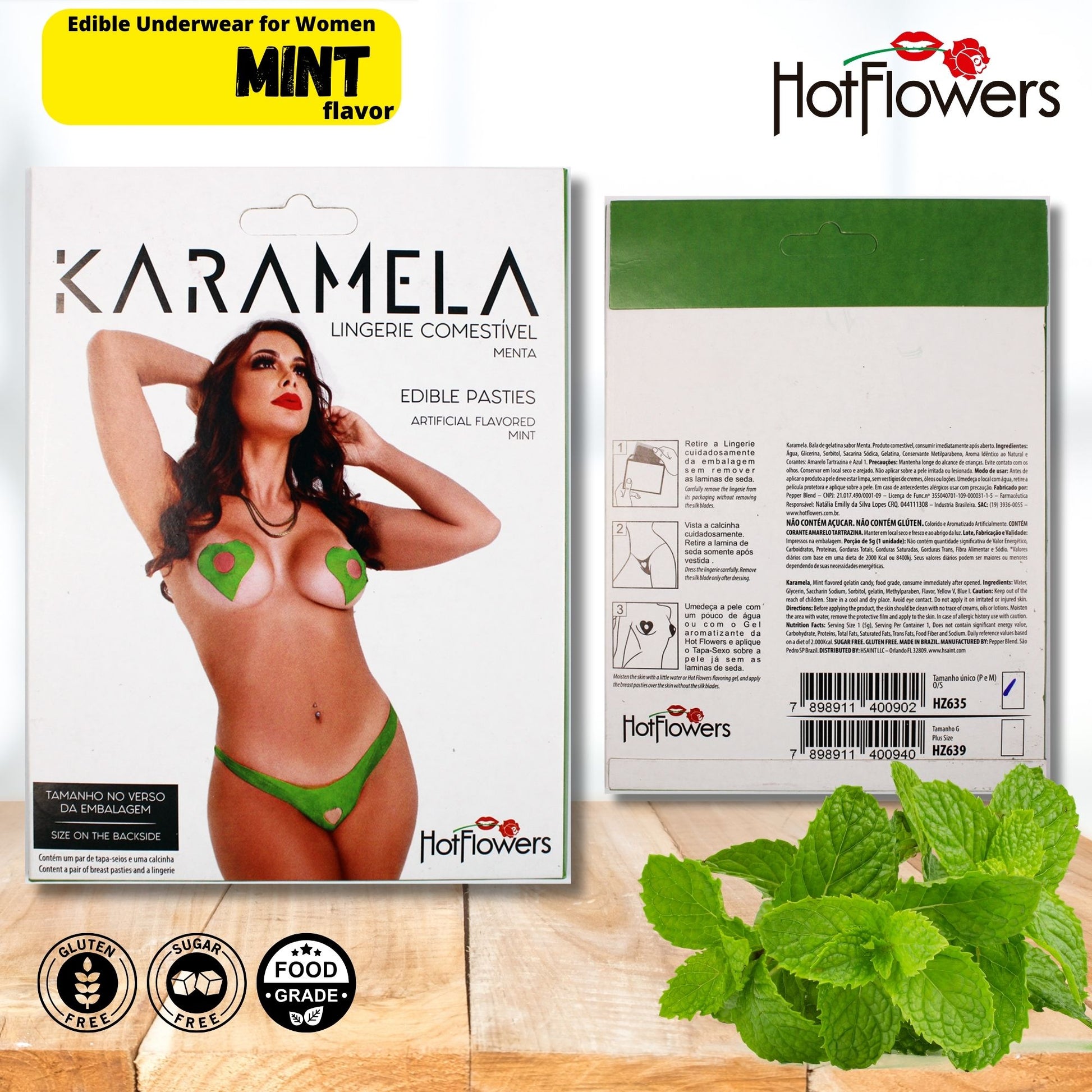 HOT FLOWERS Karamela Edible Underwear for Women -Candy Lingerie Set Heart-Shaped Nipple Covers & Tie-Side Panties - Mint