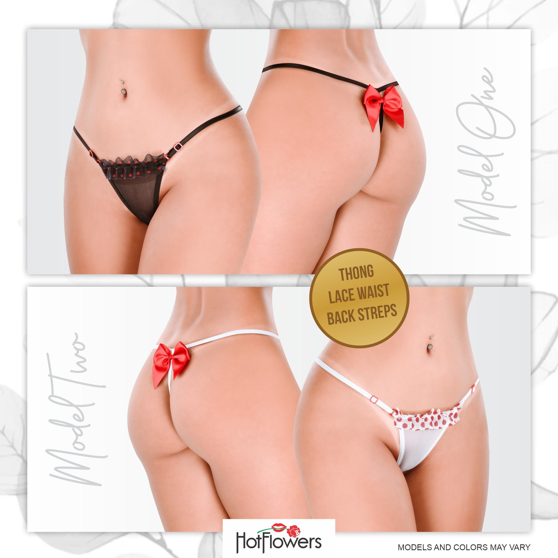 HOT FLOWERS Women Sexy Underwear Pack of 10 Variety of Panties - G-String Thongs Crotchless - Adjustable Waist – Multi-Color Set