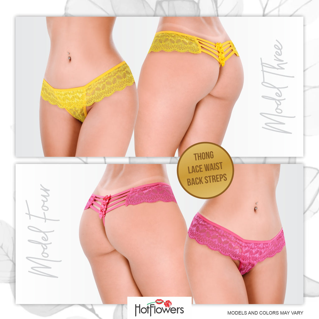 HOT FLOWERS Women Sexy Underwear Pack of 10 Variety of Panties - G-String Thongs Crotchless - Adjustable Waist – Multi-Color Set