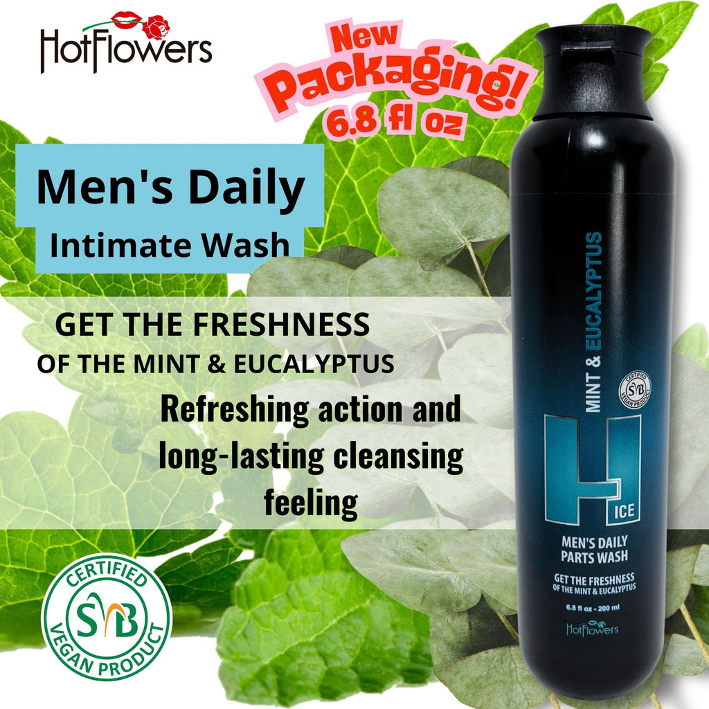 HOT FLOWERS Mint and Eucalyptus Men’s Daily Intimate Wash for Essentials Body Health, 4.4 oz. each