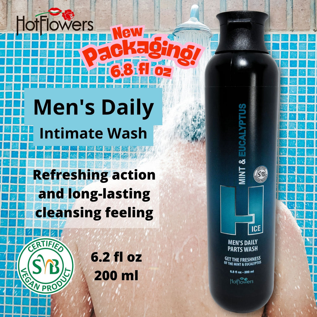 HOT FLOWERS Mint and Eucalyptus Men’s Daily Intimate Wash for Essentials Body Health, 4.4 oz. each
