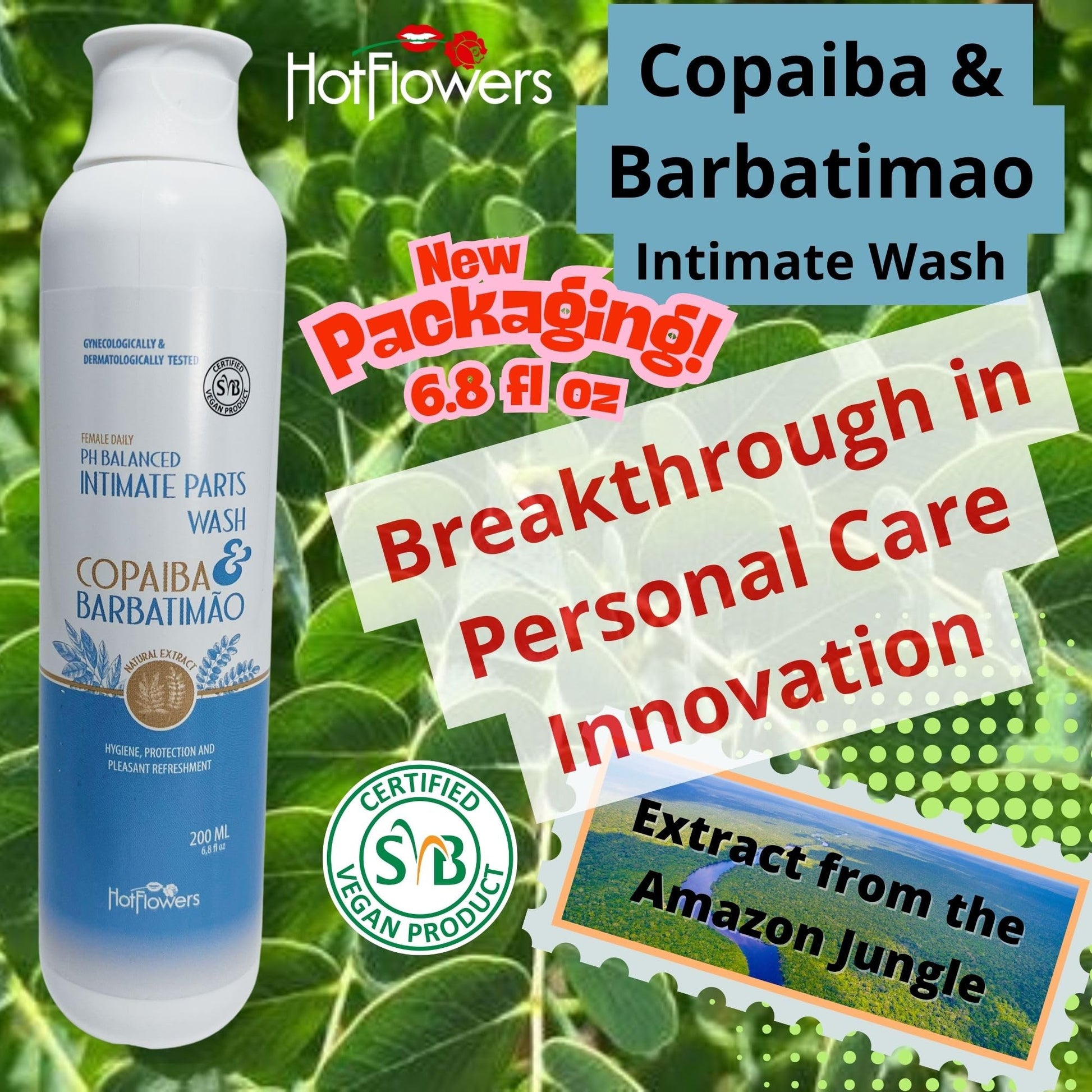 HOT FLOWERS Copaiba Barbatimao Feminine Wash for Intimate Care, Women pH Balanced for Essentials Body Health, Daily Use, Gynecologist and Dermatologist Tested, 4.4 fl oz