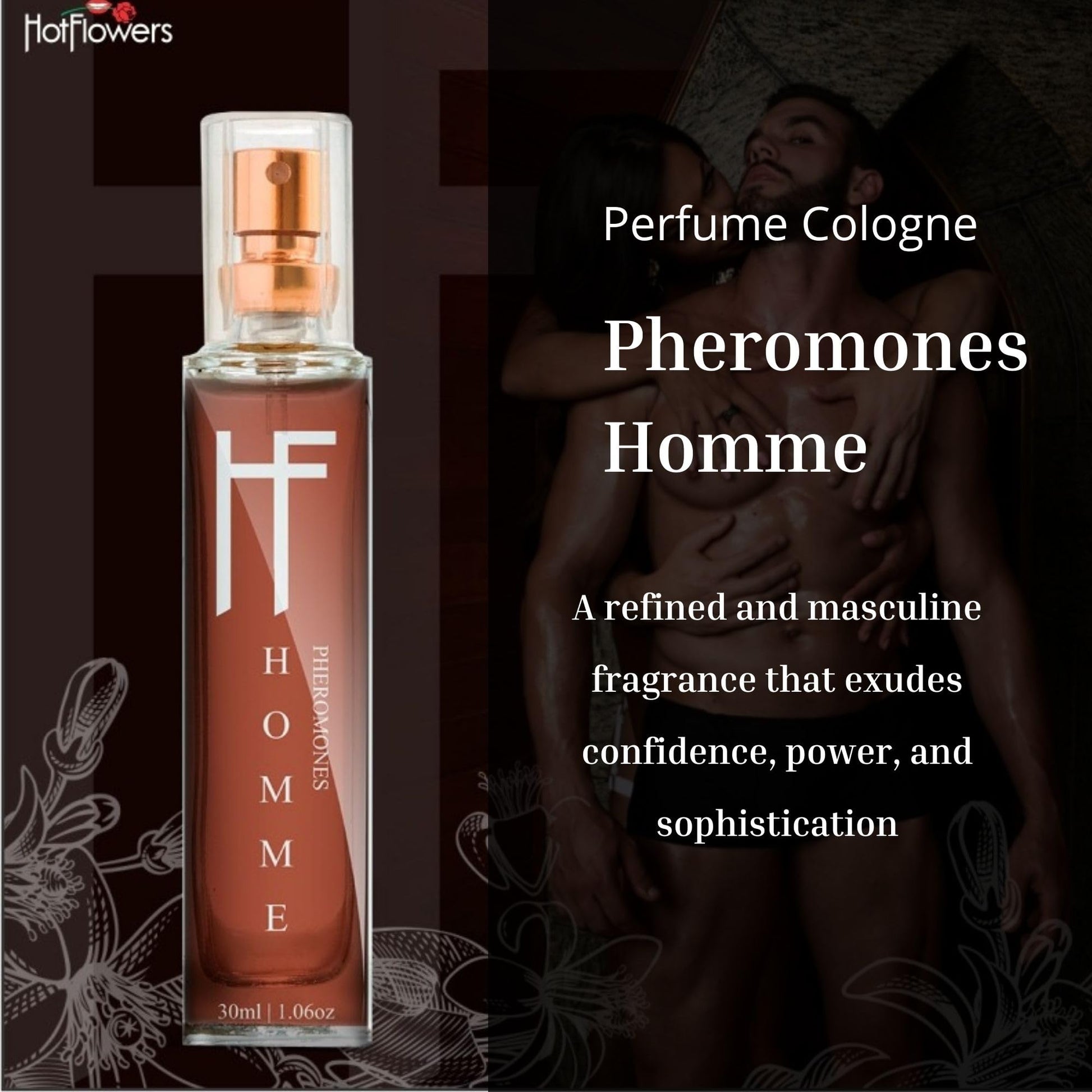 HOT FLOWERS Pheromones Man Homme Deo Cologne – Masculine Fragrance with Pheromones – Long-Lasting Seductive Scent