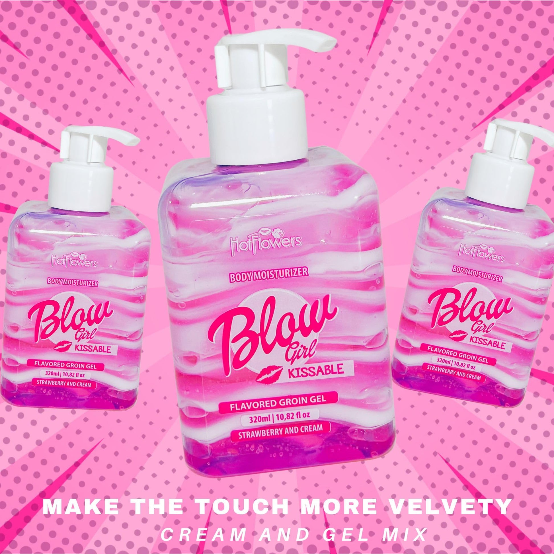 HOT FLOWERS Blow Girl Lickable Moisturizing Lotion – Strawberry & Cream Flavored Body Moisturizer – Softens & Hydrates Skin – 320ml (10.82 fl oz)