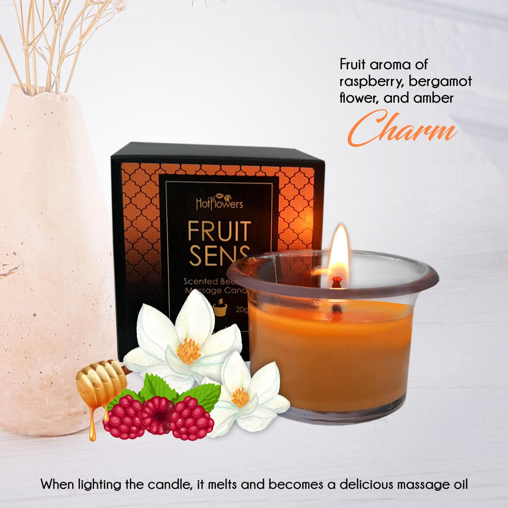 Hot Flowers Beeswax Body Scented Massage Candle Set - Low Heat Oil Warmer - Skin Safe Moisturize - Set of Three 0.7 oz Each - Romance Sweet Floral, Charm Fruit, Love Floral