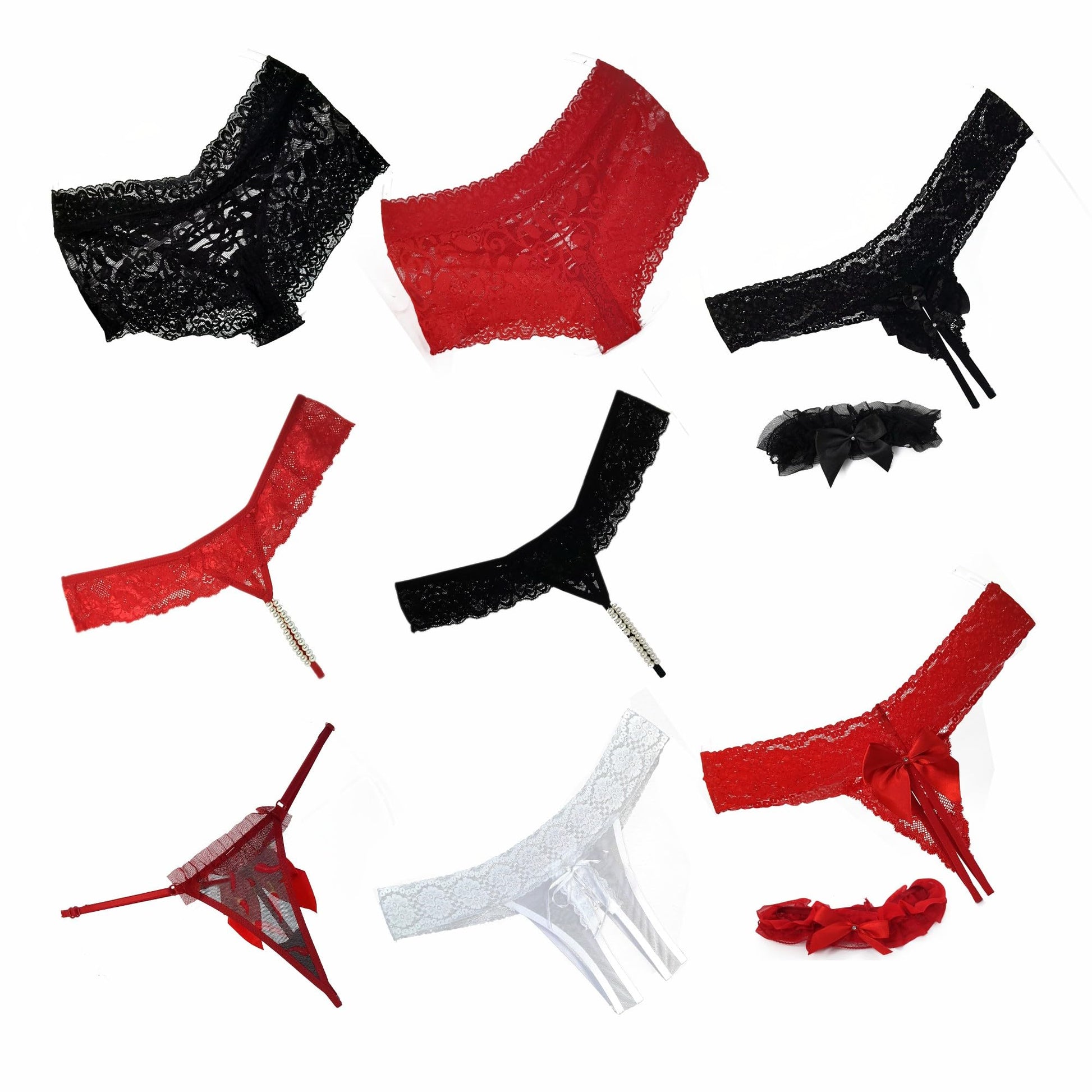 HOT FLOWERS Ultimate Women Special Sexy Underwear Pack of 8 Variety of Panties – Boyshort G-String Thongs Crotchless - Adjustable Waist